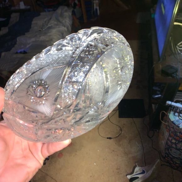 Beautiful Antique Heavy Cut Glass Oval Bowl High End - Picture 16 of 16